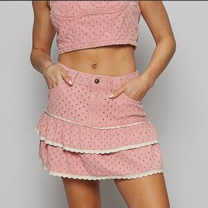 POL Pink Mini Skirt with Lace Trim, Large